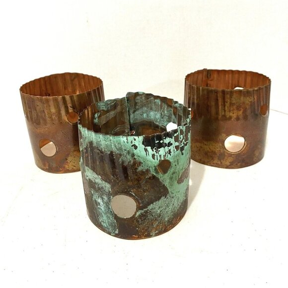 Copper Small Round Luminary Candle Ring Lot of 3 Metallic Home Decor - Picture 1 of 3